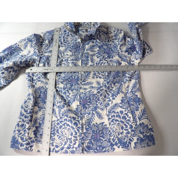 Croft and Barrow Medium Linen Floral Tropical Blue White Jacket Zip Vacay - Picture 8 of 10